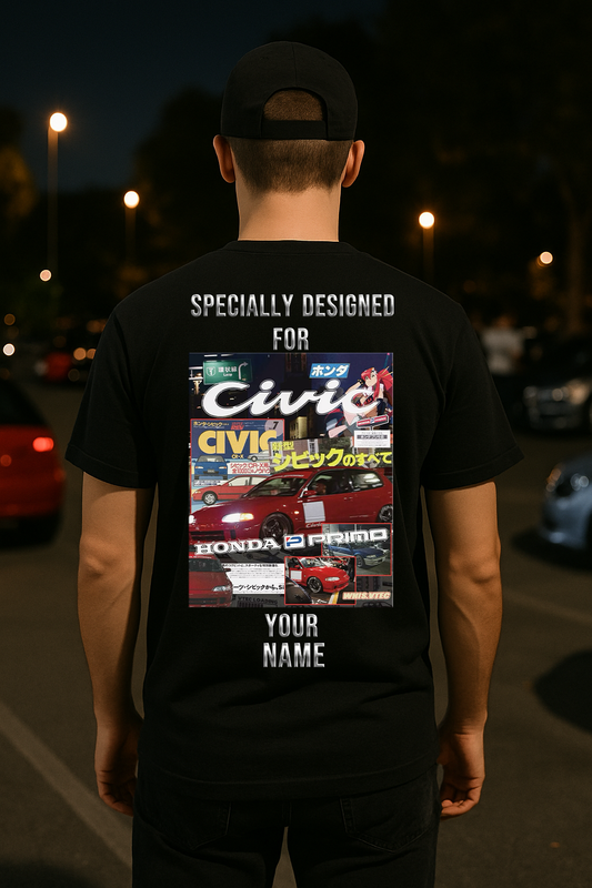 Custom Honda Civic JDM Shirt – Retro Magazine Style Tee