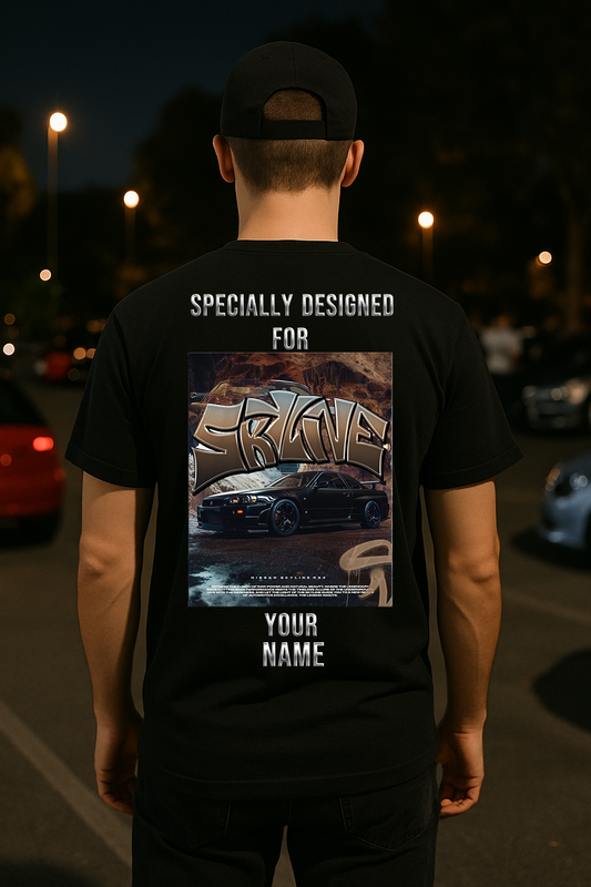 Custom Skyline R34 T-Shirt – Graffiti Style JDM Car Shirt with Your Name